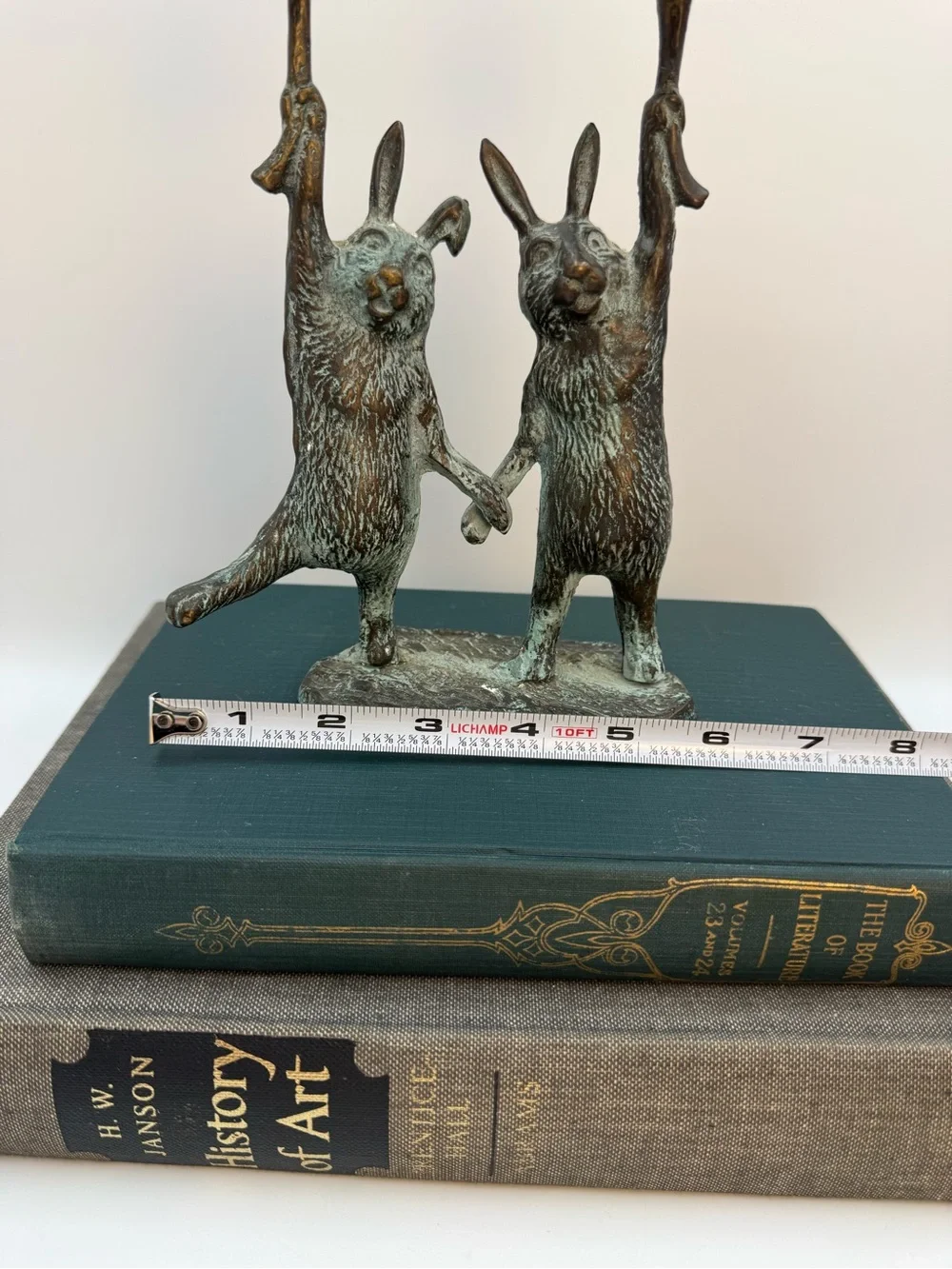 Vintage Bronze with Verdigris Rabbit Candlestick Holders